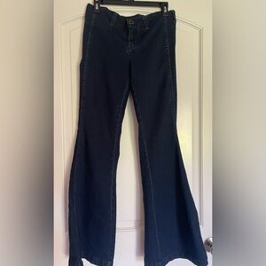 Free People Dark Blue Flared Wide-Leg Jeans Boho-Chic 70’s Style